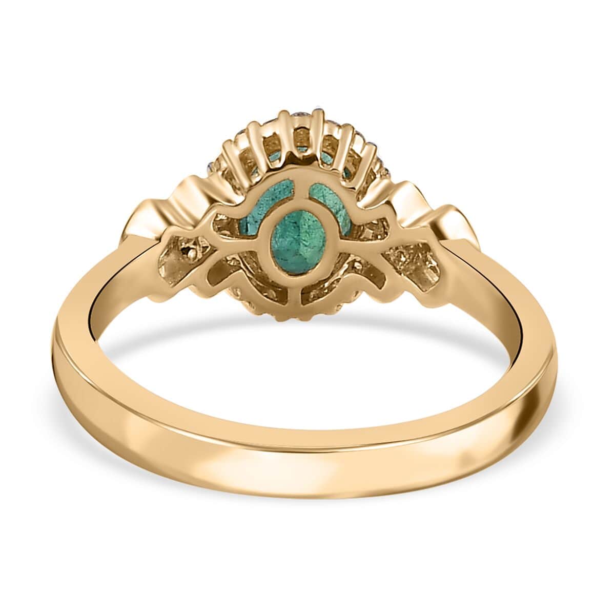 Luxoro 10K Yellow Gold Premium Kagem Zambian Emerald and G-H I2 Diamond Halo Ring (Size 7.0) 1.35 ctw image number 4