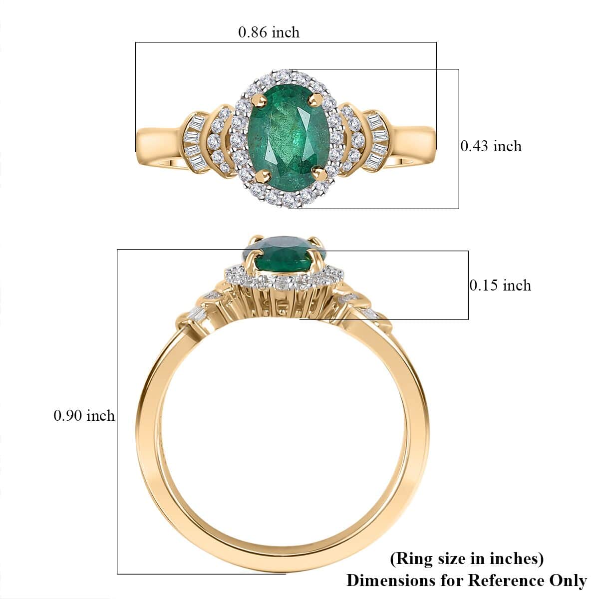 Luxoro 10K Yellow Gold Premium Kagem Zambian Emerald and G-H I2 Diamond Halo Ring (Size 7.0) 1.35 ctw image number 5