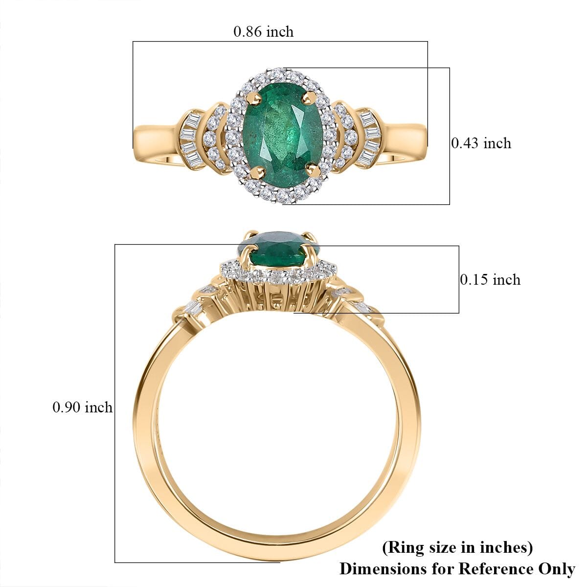 Luxoro 10K Yellow Gold Premium Kagem Zambian Emerald and G-H I2 Diamond Halo Ring (Size 8.0) 1.35 ctw image number 5