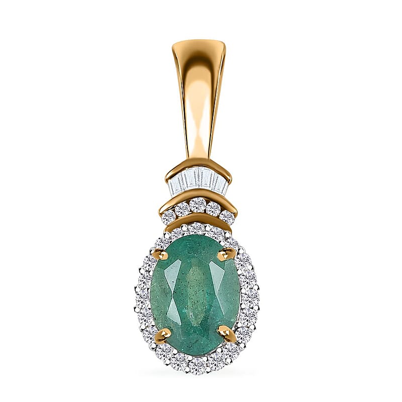 Luxoro 10K Yellow Gold Premium Kagem Zambian Emerald and G-H I2 Diamond Halo Pendant without Chain 1.35 ctw