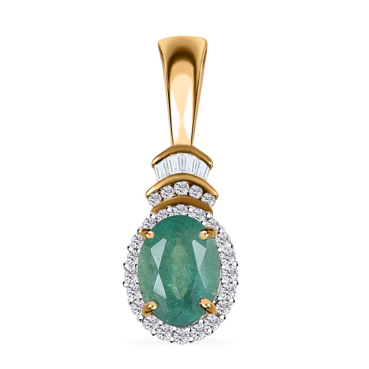 Luxoro 10K Yellow Gold Premium Kagem Zambian Emerald and G-H I2 Diamond Halo Pendant 1.35 ctw image number 0