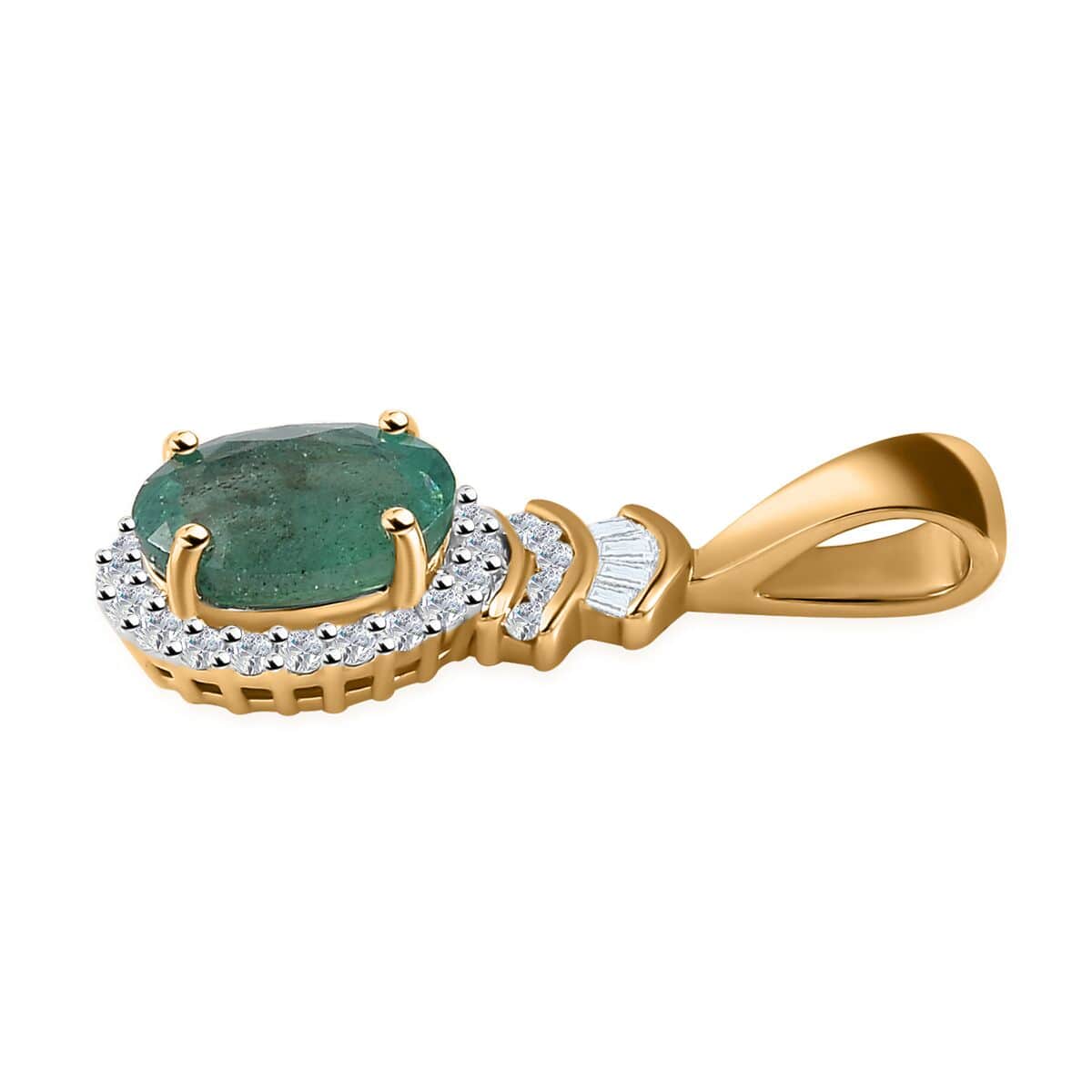 Luxoro 10K Yellow Gold Premium Kagem Zambian Emerald and G-H I2 Diamond Halo Pendant 1.35 ctw image number 3