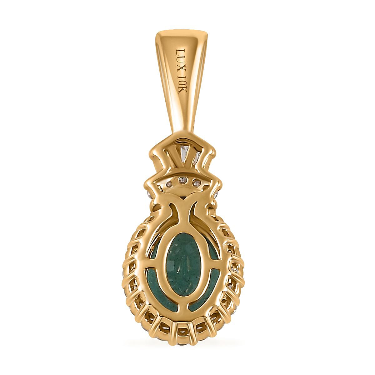 Luxoro 10K Yellow Gold Premium Kagem Zambian Emerald and G-H I2 Diamond Halo Pendant without Chain 1.35 ctw