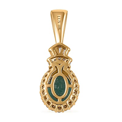 Luxoro 10K Yellow Gold Premium Kagem Zambian Emerald and G-H I2 Diamond Halo Pendant without Chain 1.35 ctw