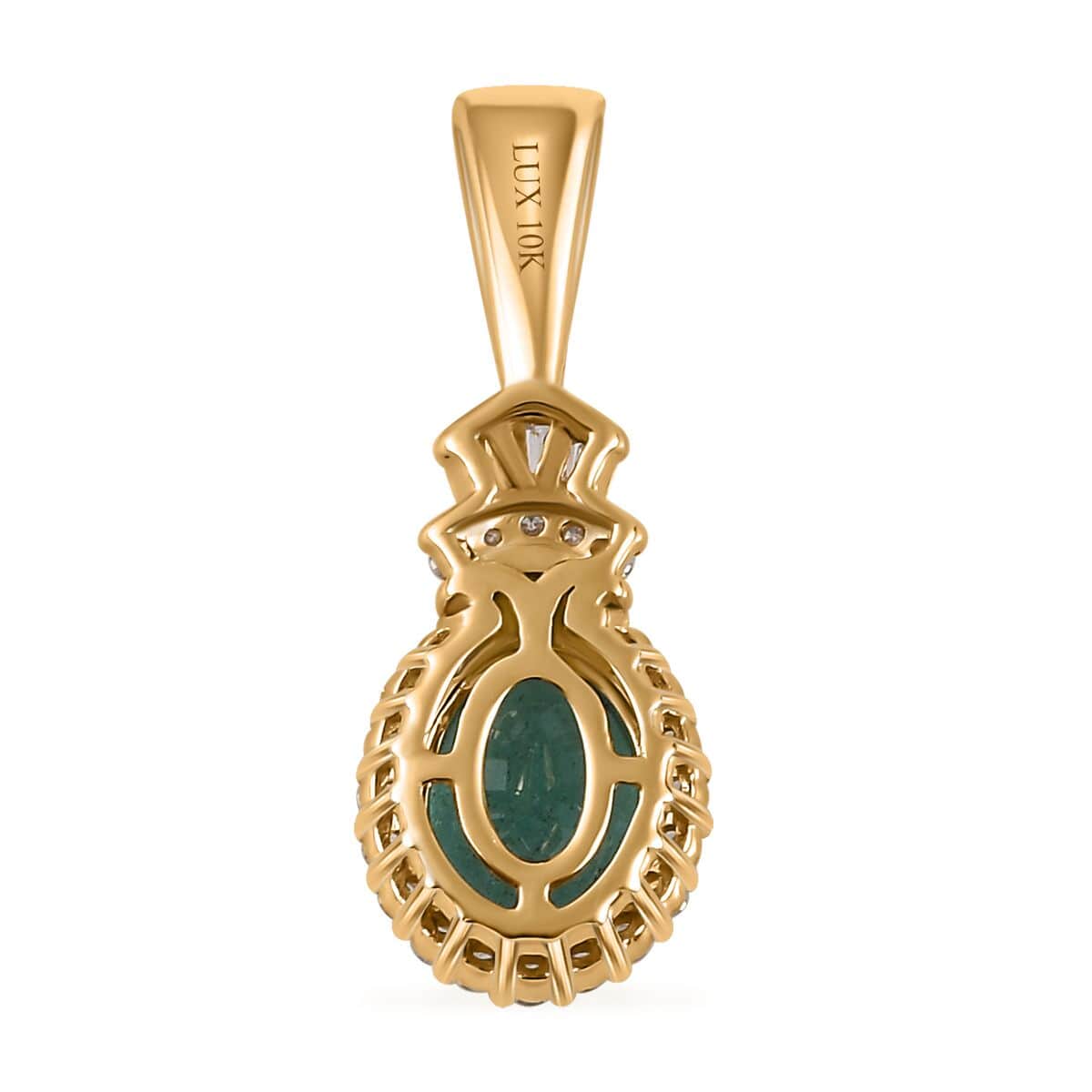Luxoro 10K Yellow Gold Premium Kagem Zambian Emerald and G-H I2 Diamond Halo Pendant 1.35 ctw image number 4