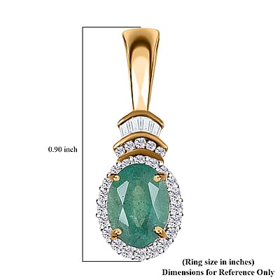 Luxoro 10K Yellow Gold Premium Kagem Zambian Emerald and G-H I2 Diamond Halo Pendant without Chain 1.35 ctw