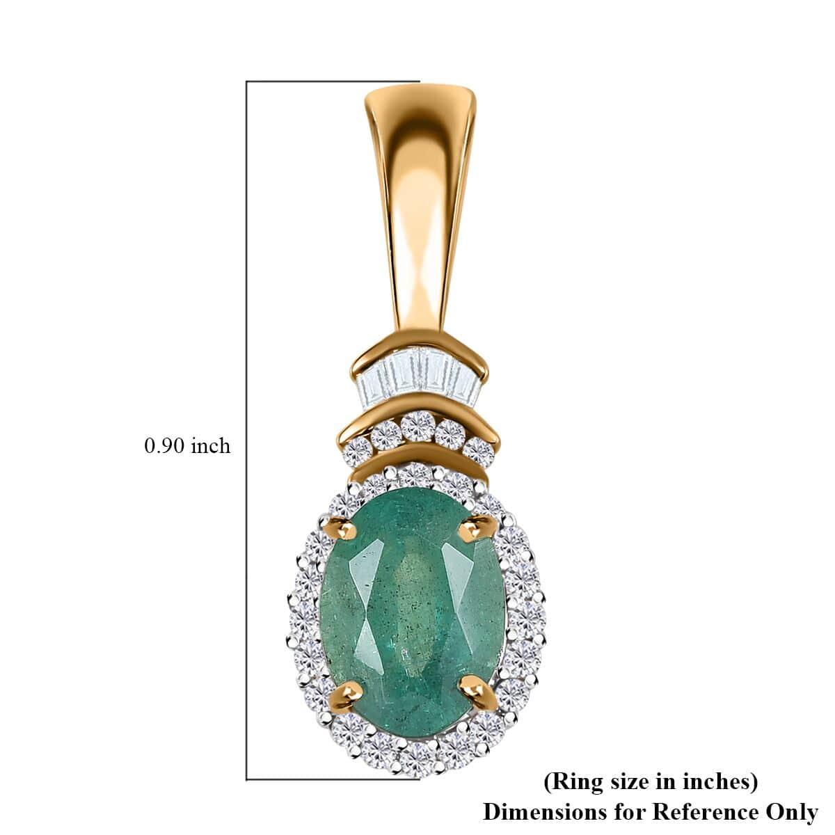 Luxoro 10K Yellow Gold Premium Kagem Zambian Emerald and G-H I2 Diamond Halo Pendant 1.35 ctw image number 5