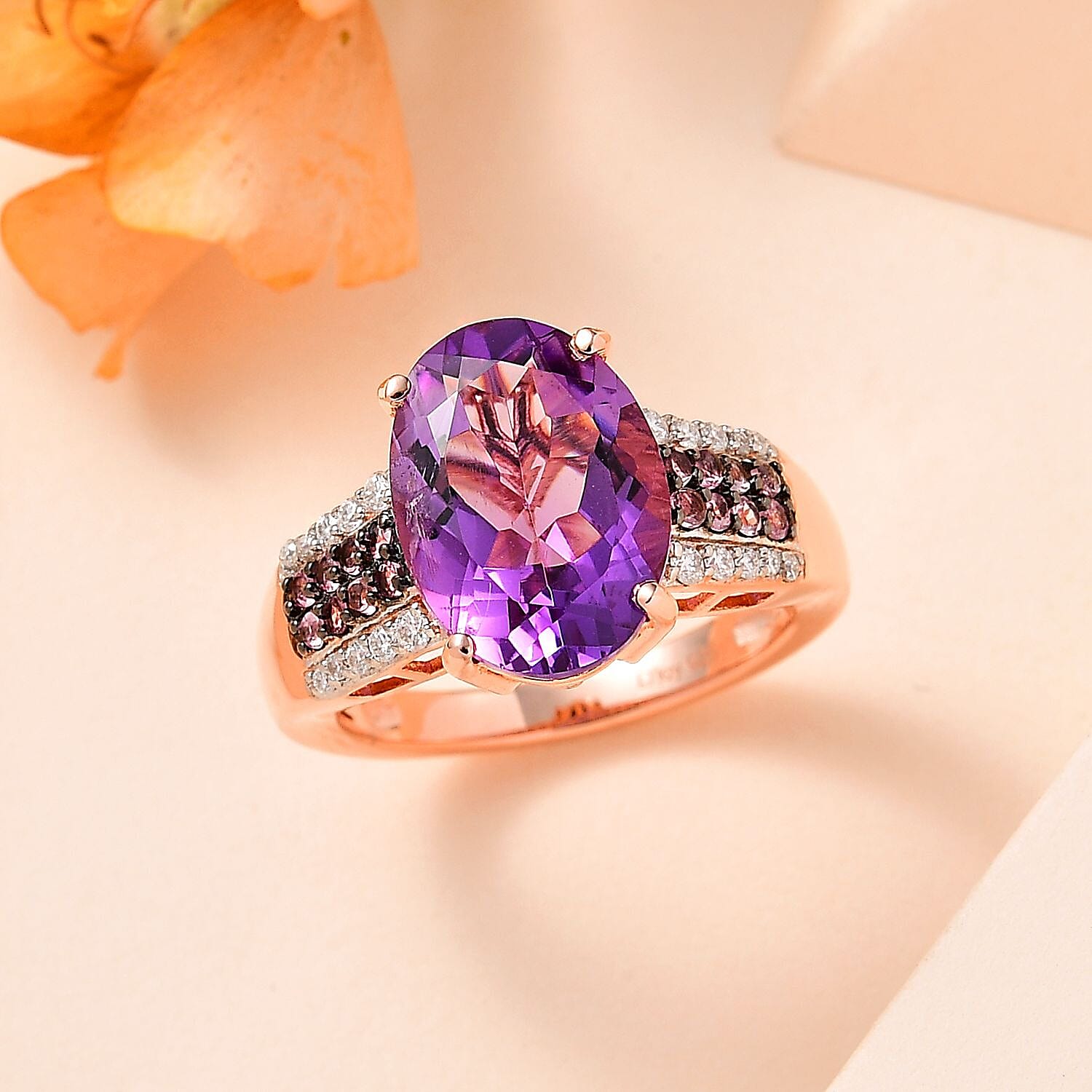 Premium Rose De France Amethyst and Multi Gemstone Ring in Vermeil Rose Gold Over Sterling Silver (Size 10.0) 6.00 ctw
