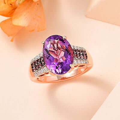 Premium Rose De France Amethyst and Multi Gemstone Ring in Vermeil Rose Gold Over Sterling Silver (Size 10.0) 6.00 ctw