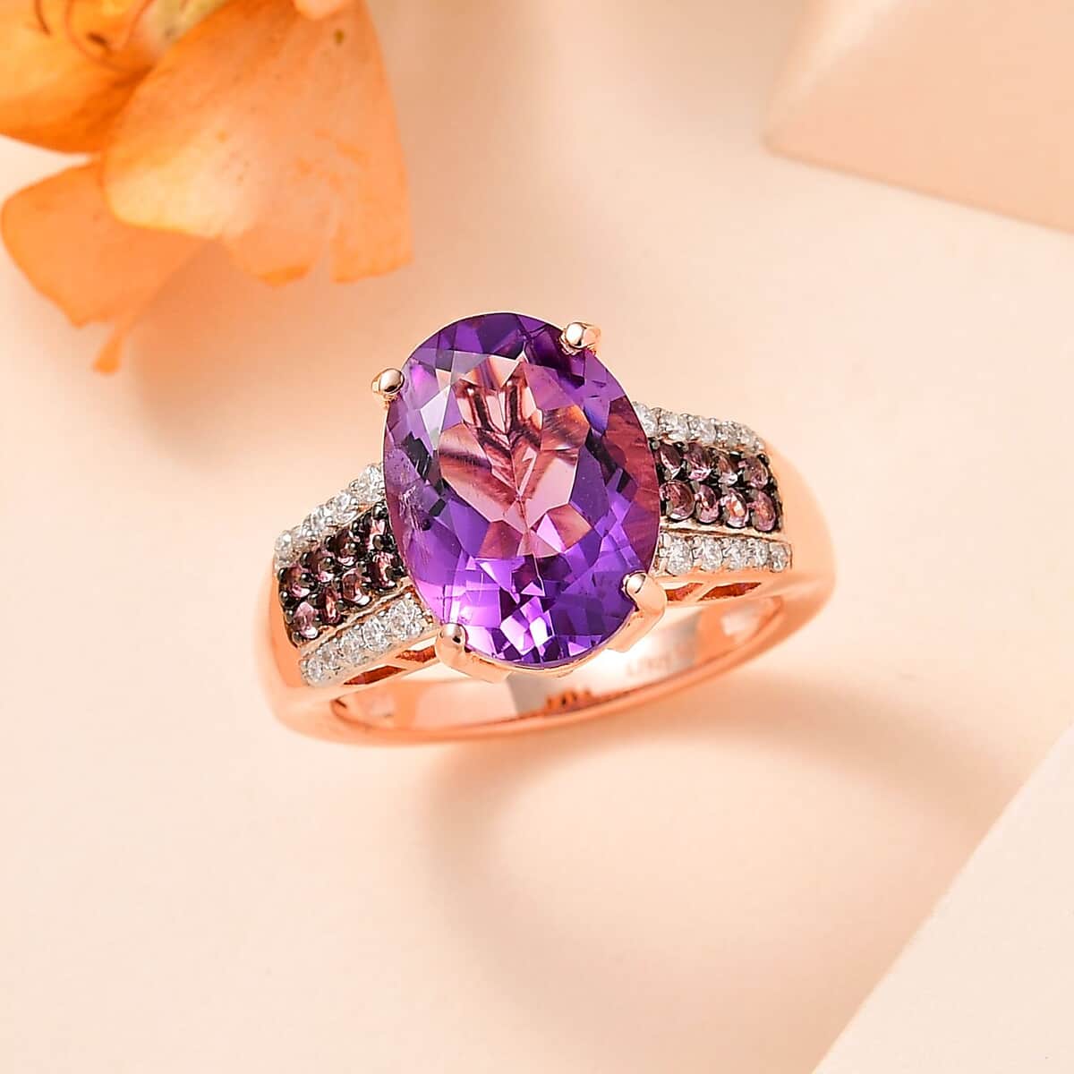 Premium Rose De France Amethyst and Multi Gemstone Ring in Vermeil Rose Gold Over Sterling Silver (Size 10.0) 6.00 ctw image number 1