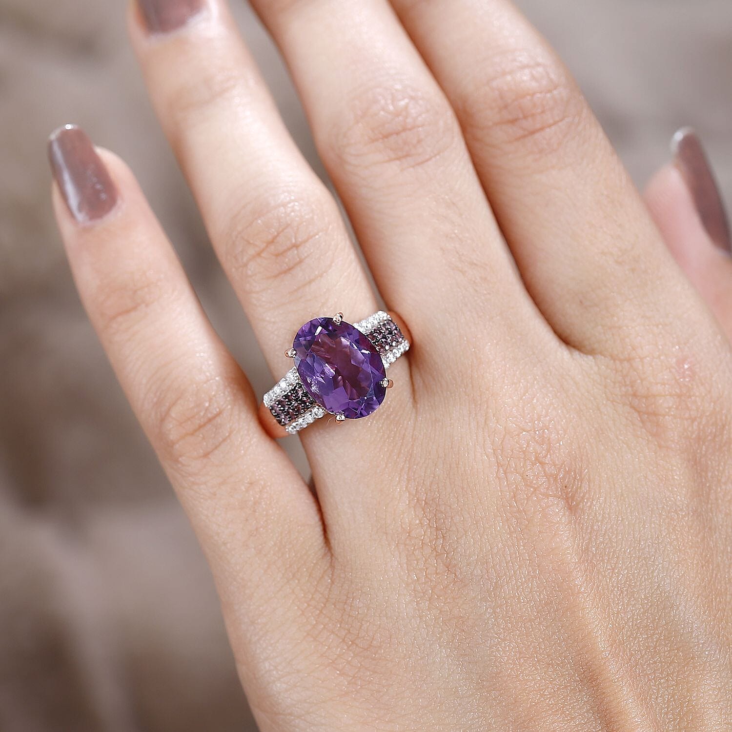 Premium Rose De France Amethyst and Multi Gemstone Ring in Vermeil Rose Gold Over Sterling Silver (Size 10.0) 6.00 ctw