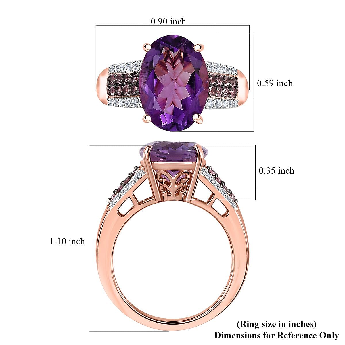 Premium Rose De France Amethyst and Multi Gemstone Ring in Vermeil Rose Gold Over Sterling Silver (Size 10.0) 6.00 ctw