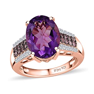 Premium Rose De France Amethyst and Multi Gemstone Ring in Vermeil Rose Gold Over Sterling Silver (Size 9.0) 6.00 ctw