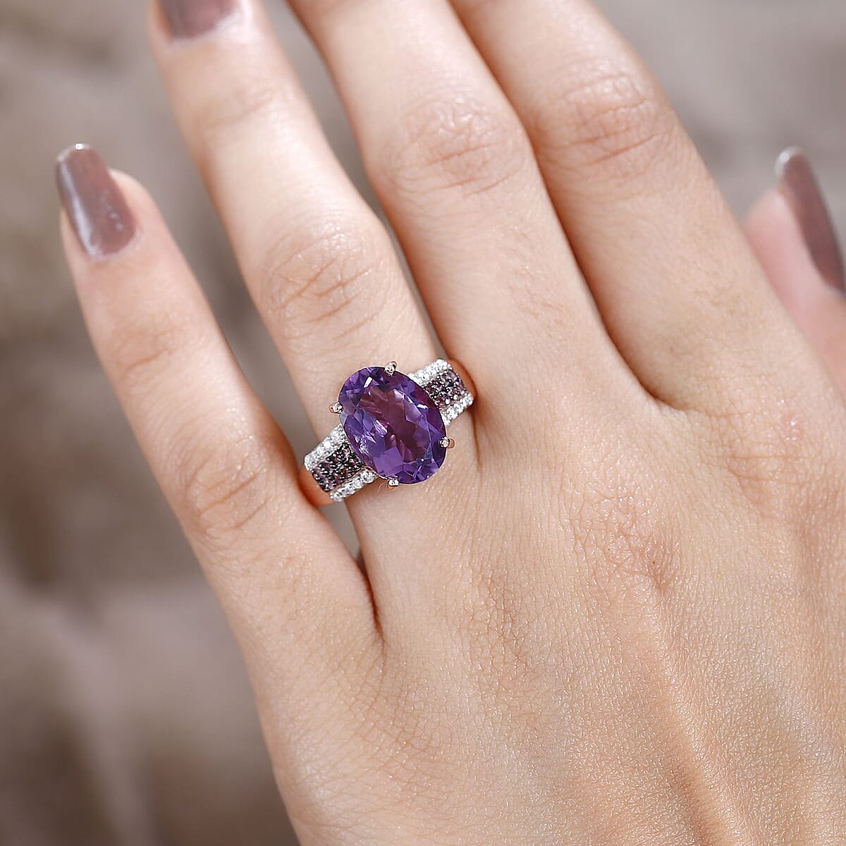 Premium Rose De France Amethyst and Multi Gemstone Ring in Vermeil Rose Gold Over Sterling Silver (Size 9.0) 6.00 ctw image number 2