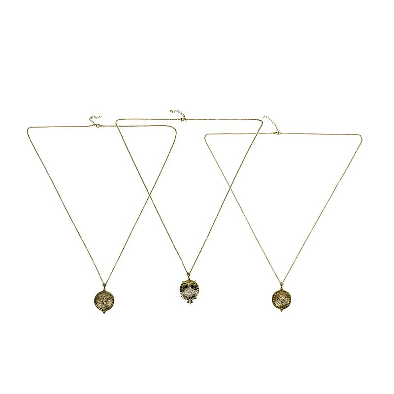 Set of 3 Vintage Hollow-Out Necklace with 5X Magnifying Lens in Goldtone 36 Inches