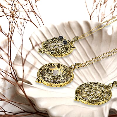 Set of 3 Vintage Hollow-Out Necklace with 5X Magnifying Lens in Goldtone 36 Inches