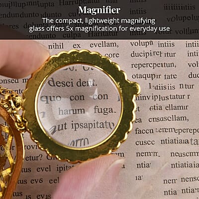 Set of 3 Vintage Hollow-Out Necklace with 5X Magnifying Lens in Goldtone 36 Inches