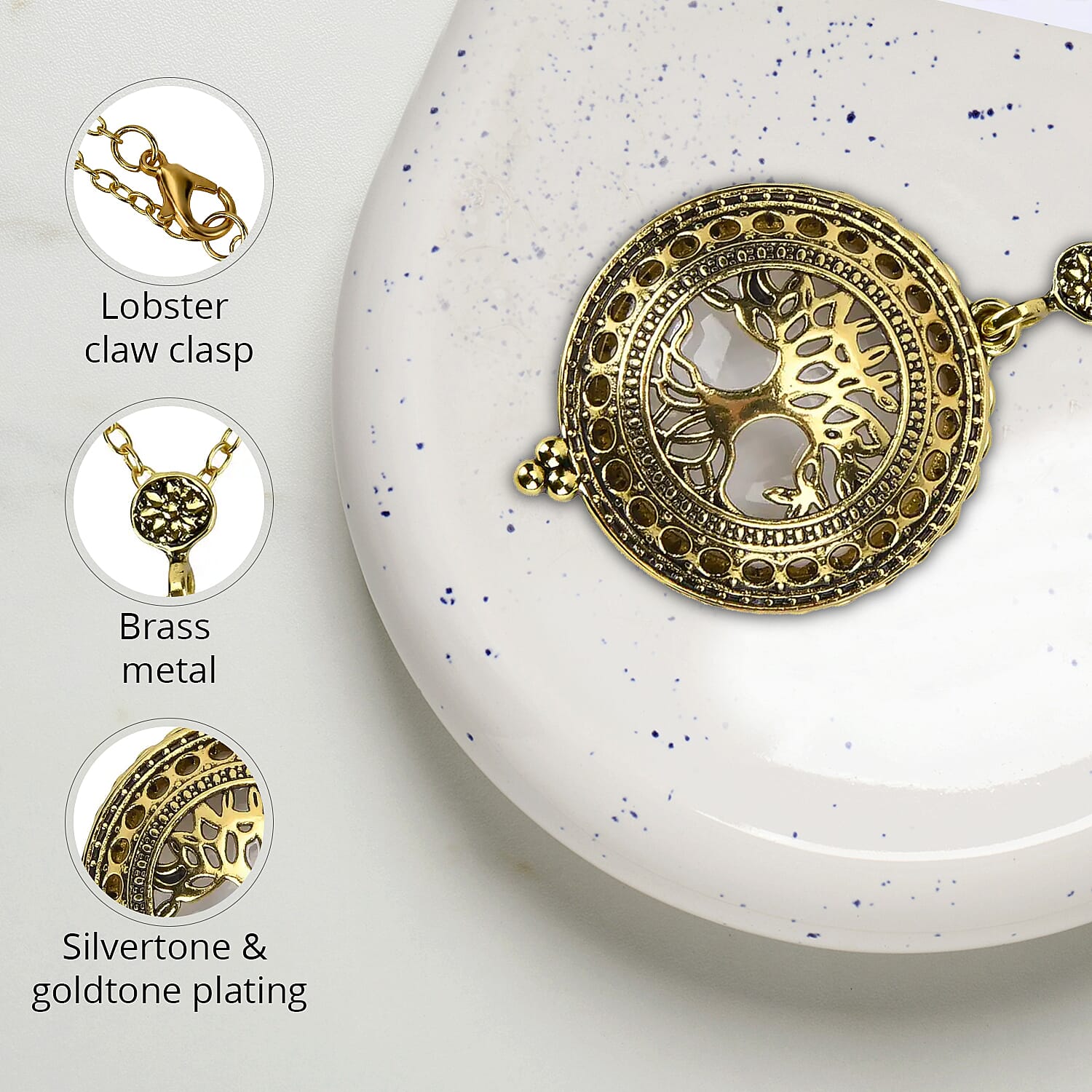 Set of 3 Vintage Hollow-Out Necklace with 5X Magnifying Lens in Goldtone 36 Inches