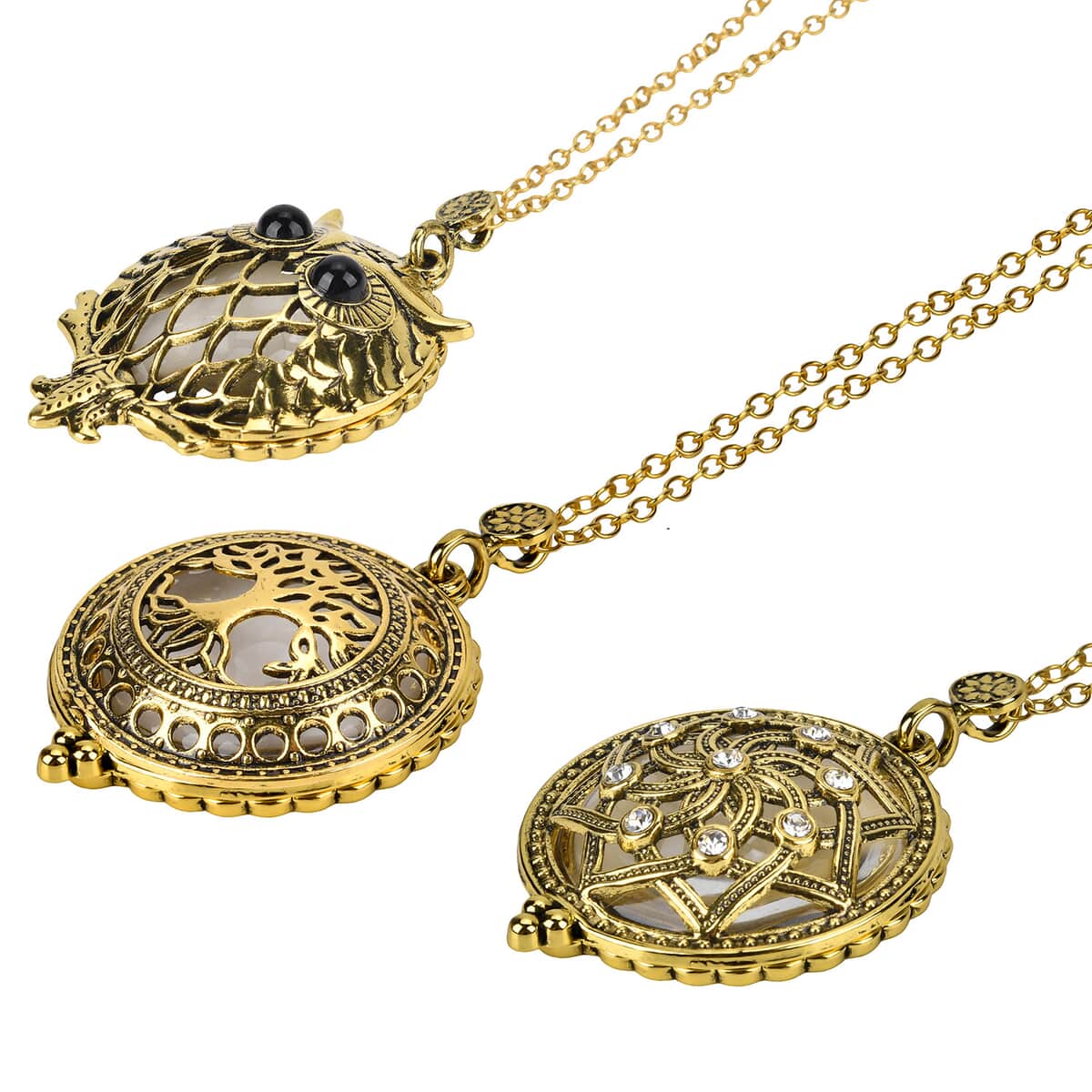 Set of 3 Vintage Hollow-Out Necklace 36 Inches with 5X Magnifying Lens in Goldtone image number 5