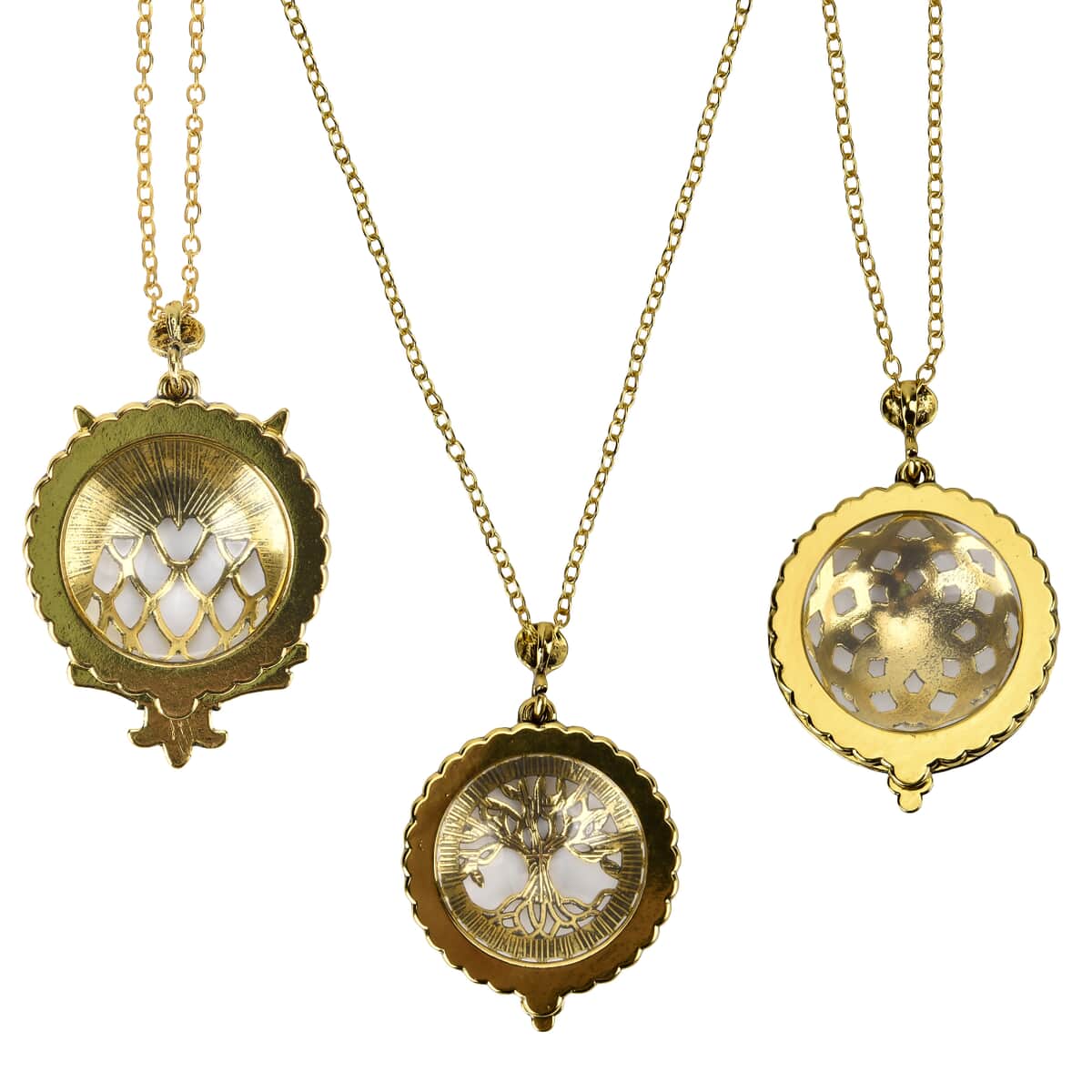 Set of 3 Vintage Hollow-Out Necklace 36 Inches with 5X Magnifying Lens in Goldtone image number 7