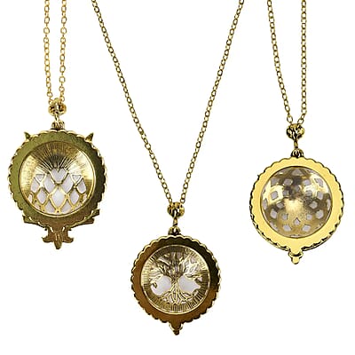 Set of 3 Vintage Hollow-Out Necklace with 5X Magnifying Lens in Goldtone 36 Inches