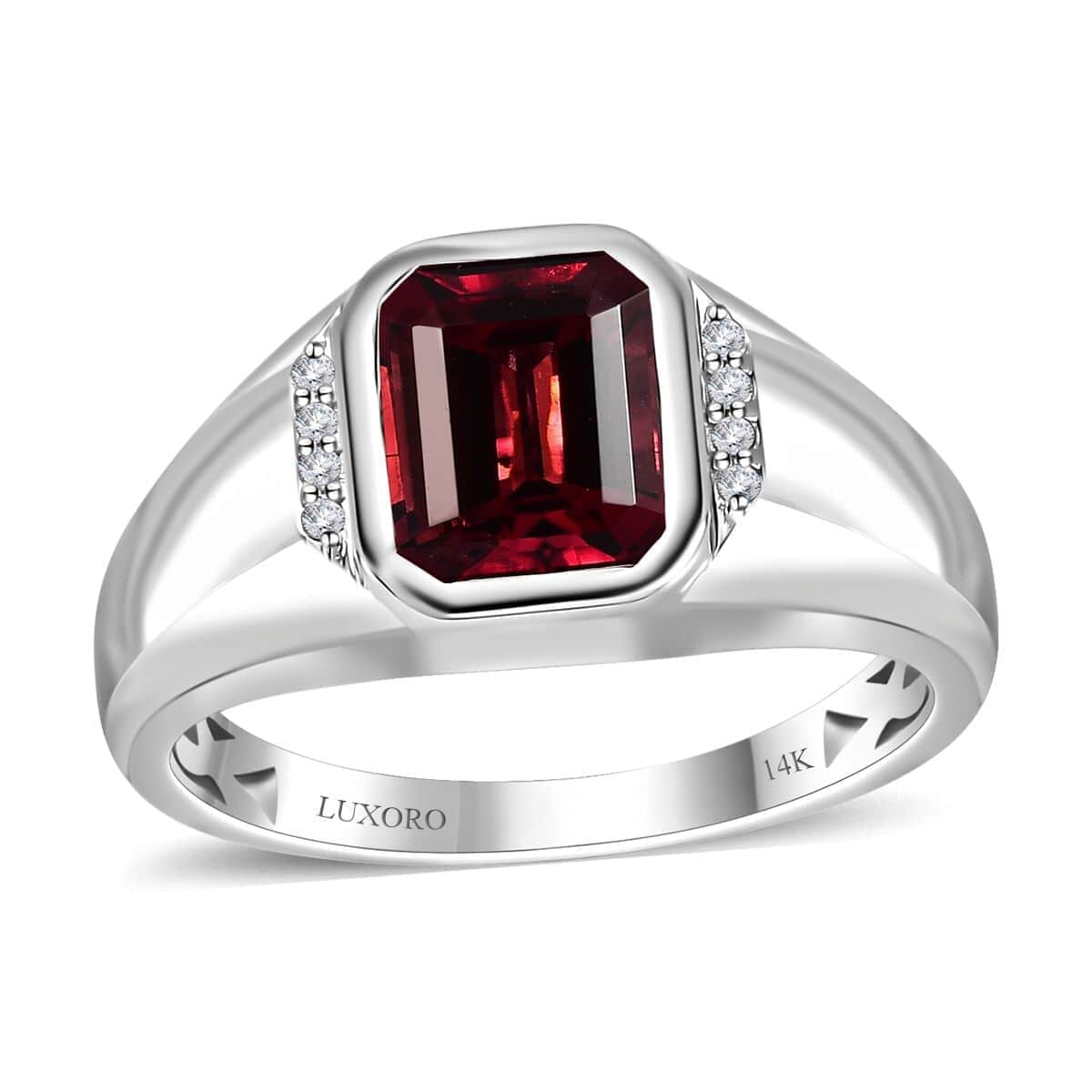 Luxoro 14K White Gold AAA Ouro Fino Rubellite and G-H I2 Diamond Men's Ring (Size 12.0) 5.85 Grams 2.90 ctw image number 0