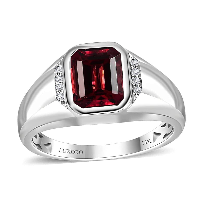 Luxoro AAA Ouro Fino Rubellite and G-H I2 Diamond 2.90 ctw Men's Ring in 14K White Gold (Size 10.0) 5.85 Grams