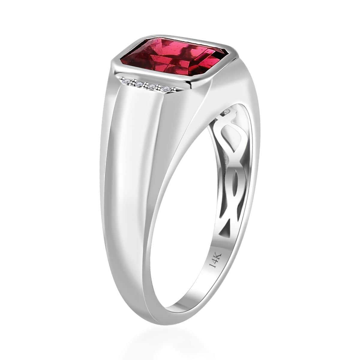 Luxoro 14K White Gold AAA Ouro Fino Rubellite and G-H I2 Diamond Men's Ring (Size 12.0) 5.85 Grams 2.90 ctw image number 3