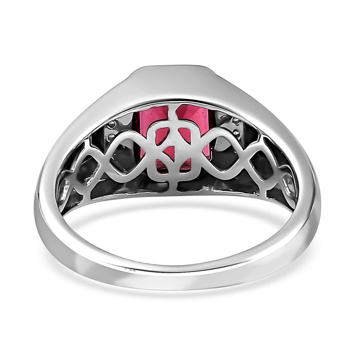 Luxoro AAA Ouro Fino Rubellite and G-H I2 Diamond 2.90 ctw Men's Ring in 14K White Gold (Size 10.0) 5.85 Grams