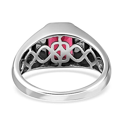 Luxoro AAA Ouro Fino Rubellite and G-H I2 Diamond 2.90 ctw Men's Ring in 14K White Gold (Size 10.0) 5.85 Grams