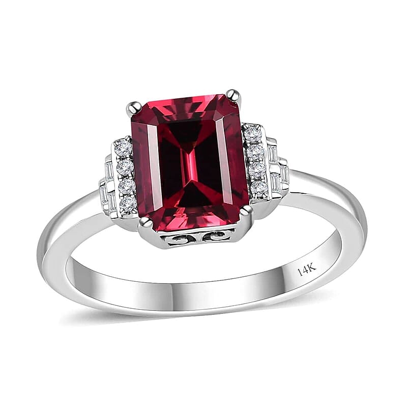 Luxoro AAA Ouro Fino Rubellite and G-H I2 Diamond 2.90 ctw Ring in 14K White Gold (Size 10.0)