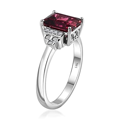 Luxoro AAA Ouro Fino Rubellite and G-H I2 Diamond 2.90 ctw Ring in 14K White Gold (Size 10.0)