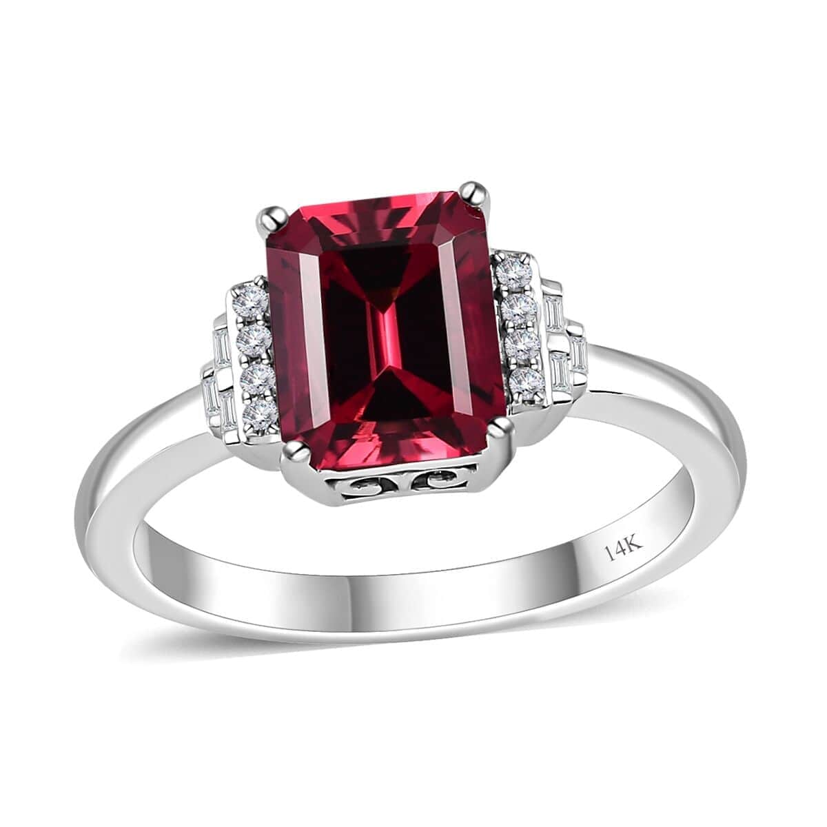 Luxoro AAA Ouro Fino Rubellite and G-H I2 Diamond 2.90 ctw Ring in 14K White Gold (Size 10.5) image number 0