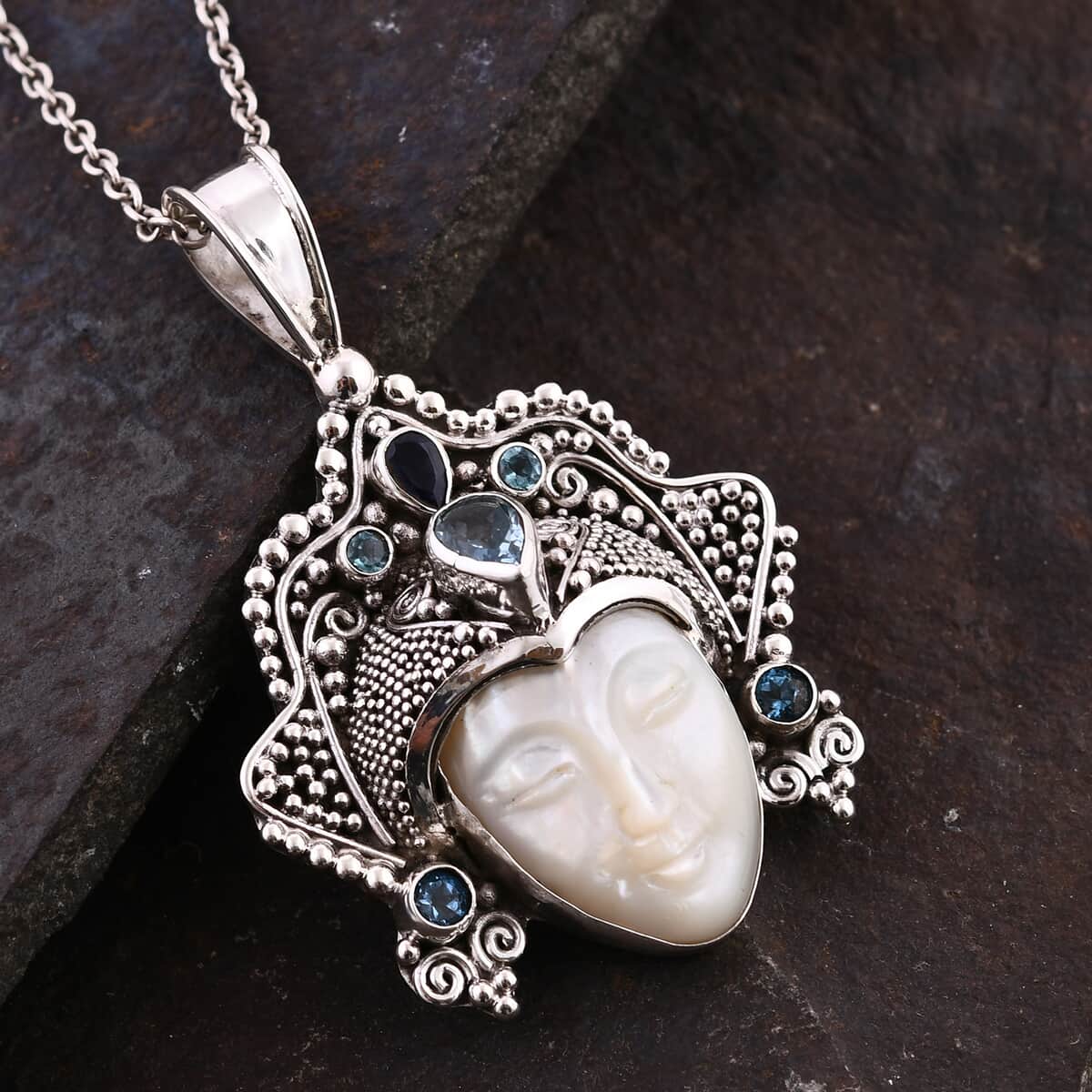 Sajen Silver Mother Of Pearl and Multi Gemstone Pendant in Sterling Silver 2.90 ctw image number 1