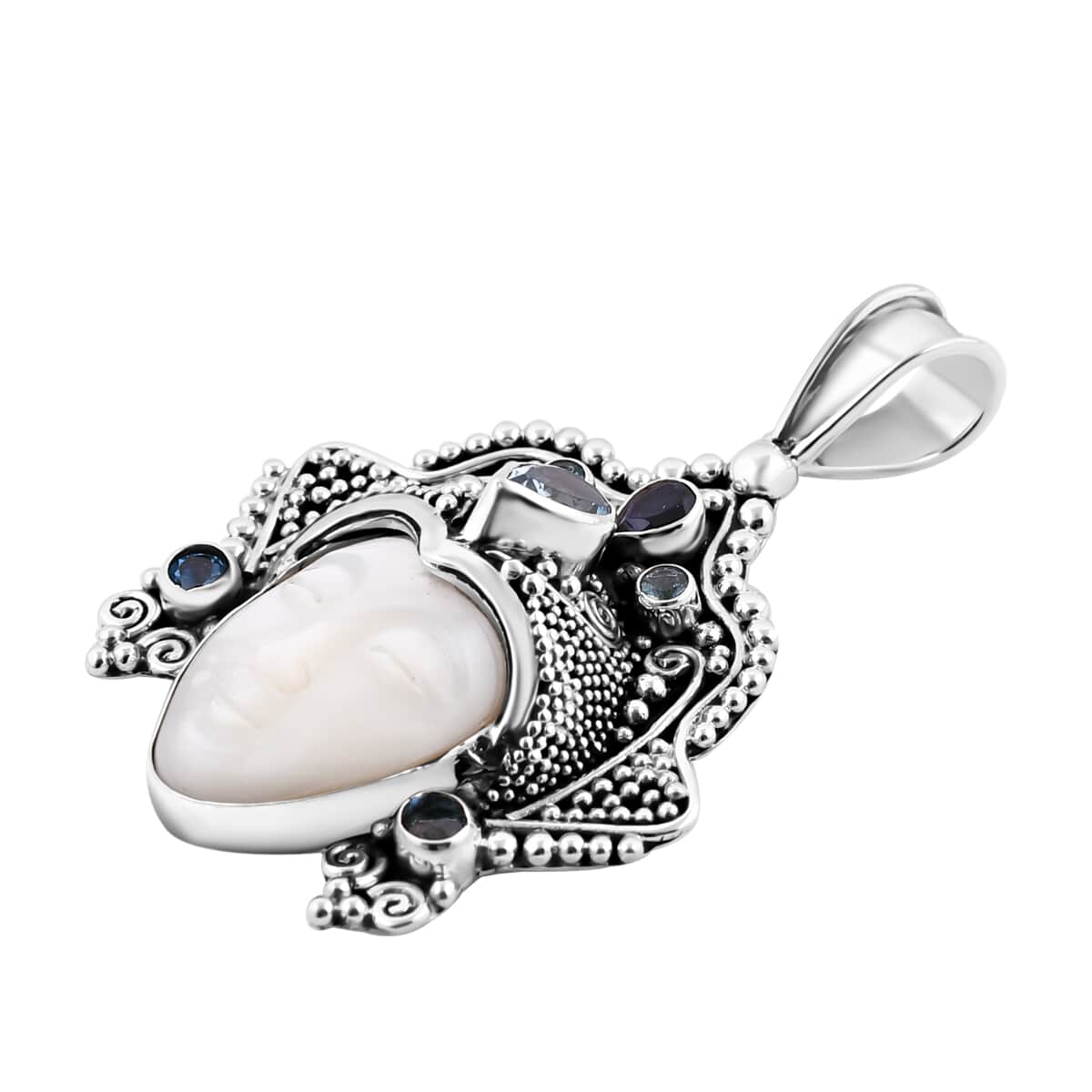 Sajen Silver Mother Of Pearl and Multi Gemstone Pendant in Sterling Silver 2.90 ctw image number 3