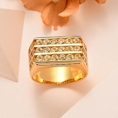 Brazilian Heliodor Men's Ring in Vermeil Yellow Gold Over Sterling Silver (Size 10.0) 4.00 ctw