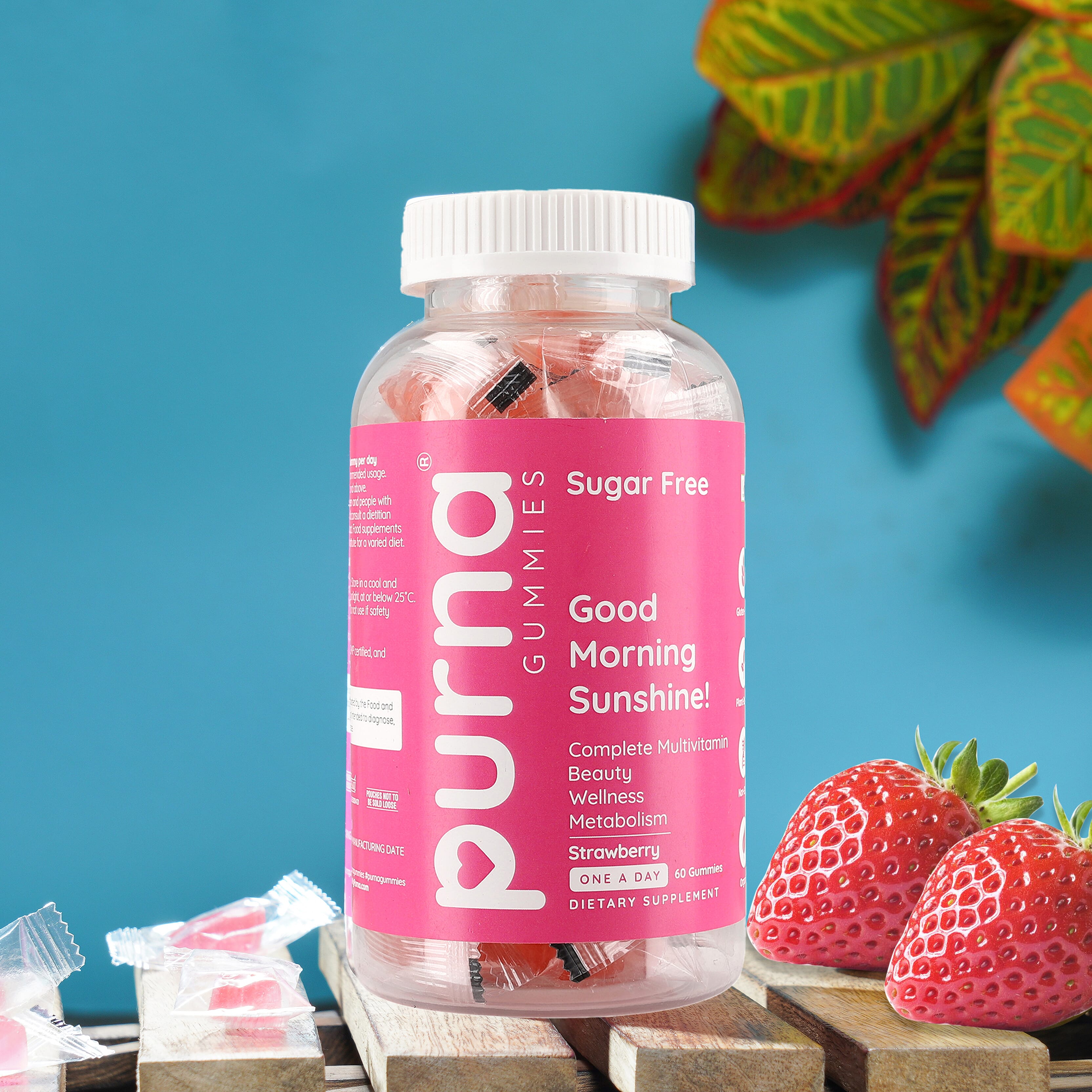 Purna Sugar Free Strawberry Flavored Complete Multivitamin Gummies (60 Gummies)