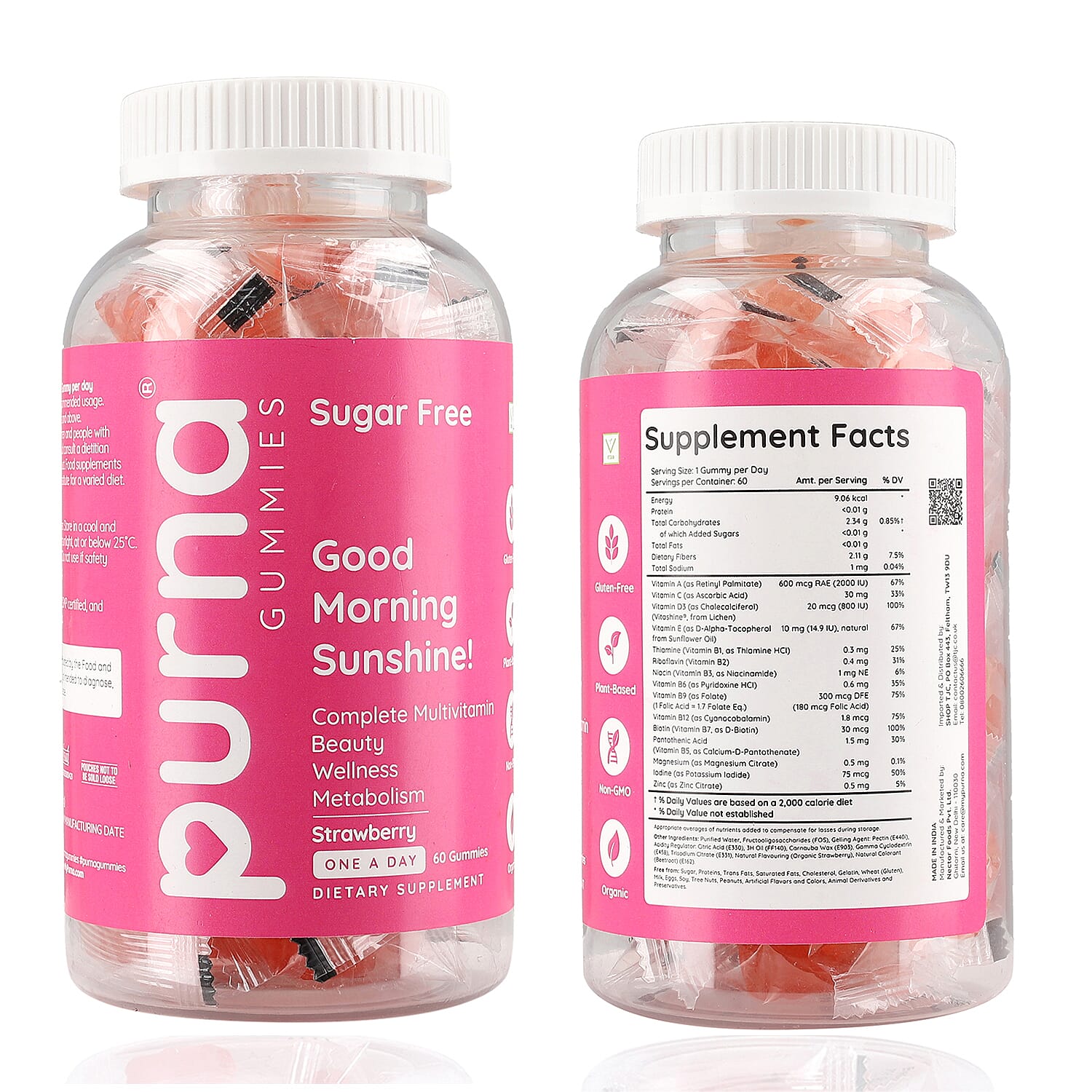 Purna Sugar Free Strawberry Flavored Complete Multivitamin Gummies (60 Gummies)