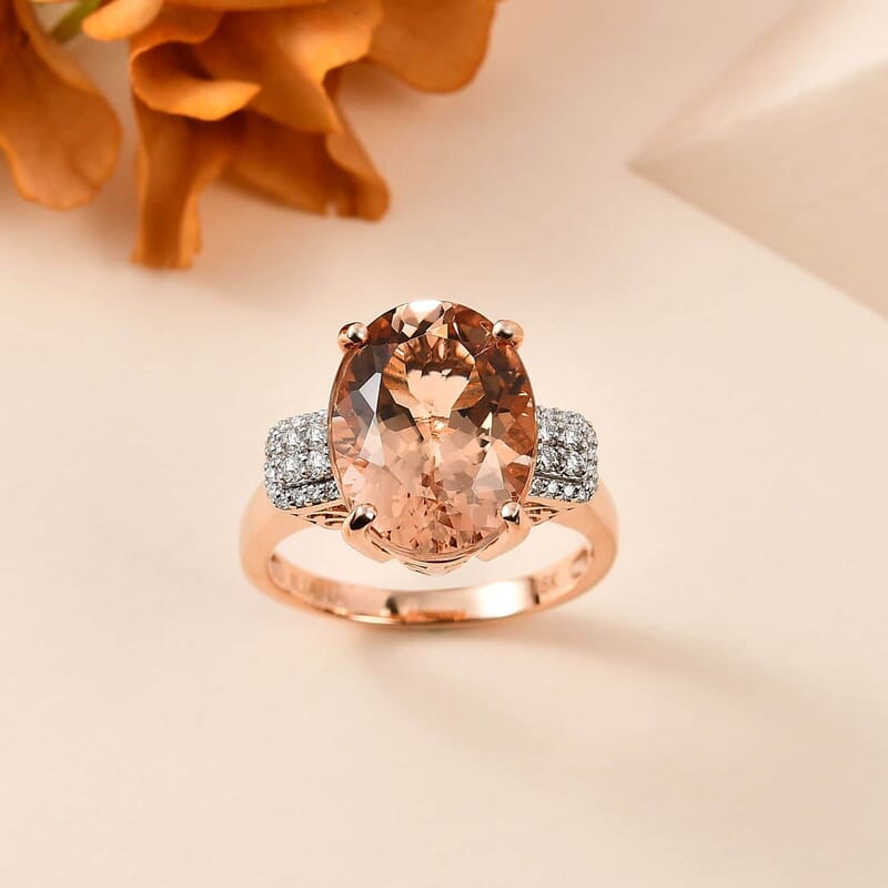 Iliana 18K Rose Gold AAA Marropino Morganite, Diamond (G-H, SI) Ring (Size 10.0) (5.30 g) 8.45 ctw