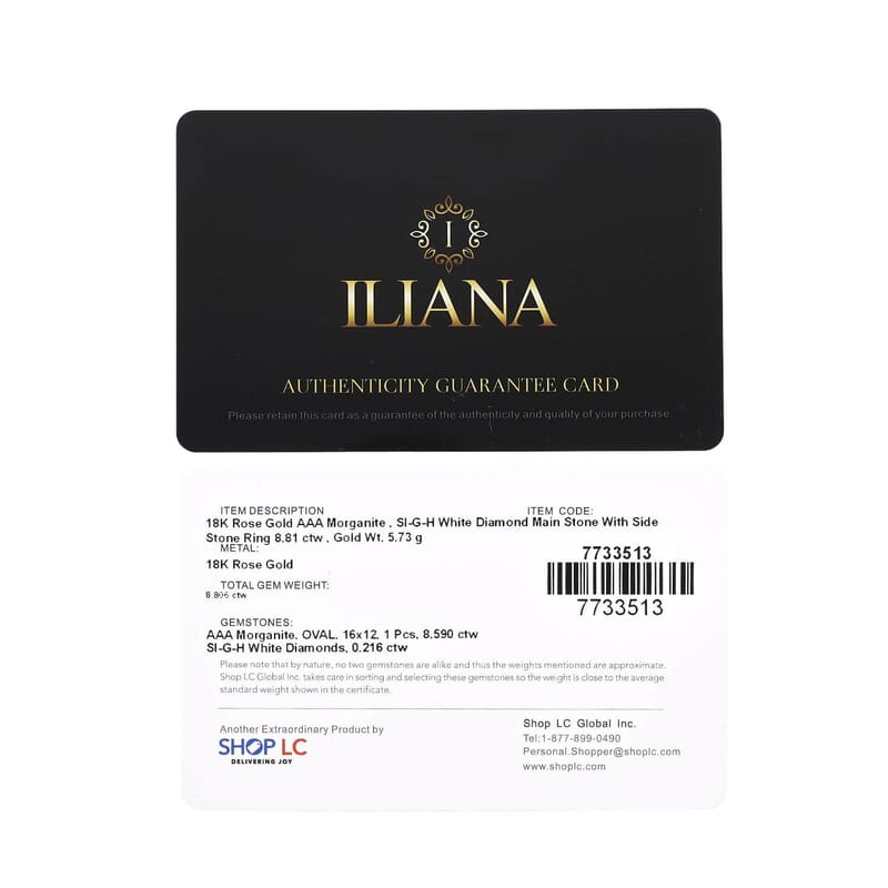 Iliana 18K Rose Gold AAA Marropino Morganite, Diamond (G-H, SI) Ring (Size 10.0) (5.30 g) 8.45 ctw