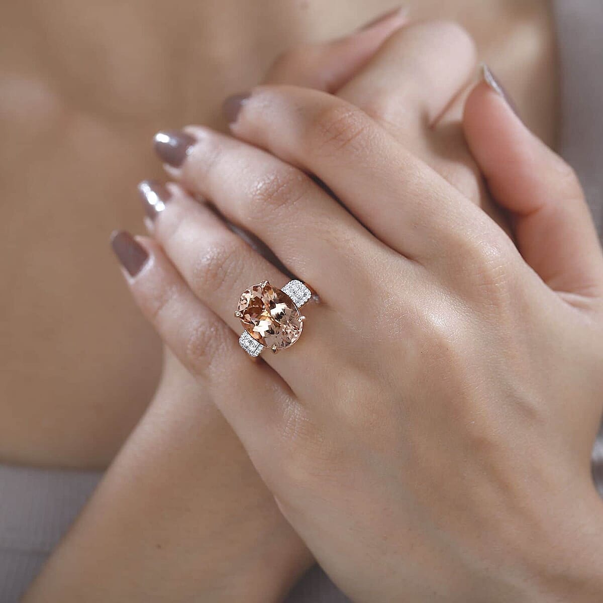 Iliana 18K Rose Gold AAA Marropino Morganite, Diamond (G-H, SI) Ring (Size 5.0) (5.30 g) 8.45 ctw image number 2