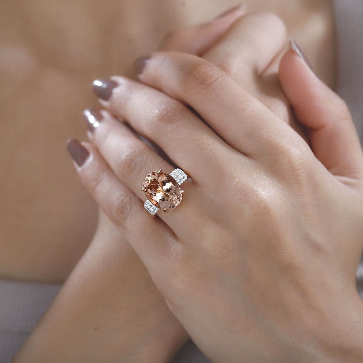 Iliana 18K Rose Gold AAA Marropino Morganite, Diamond (G-H, SI) Ring (Size 7.5) (5.30 g) 8.45 ctw image number 2