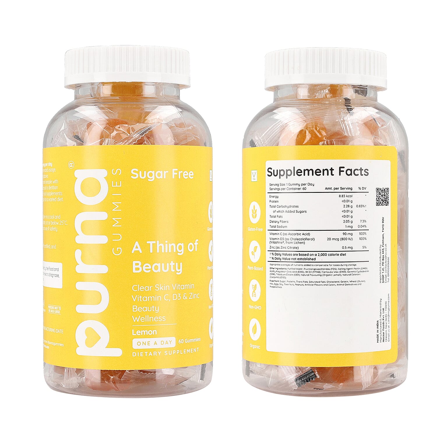 Purna Sugar Free Lemons Flavored Vitamin C Gummies (60 Gummies)