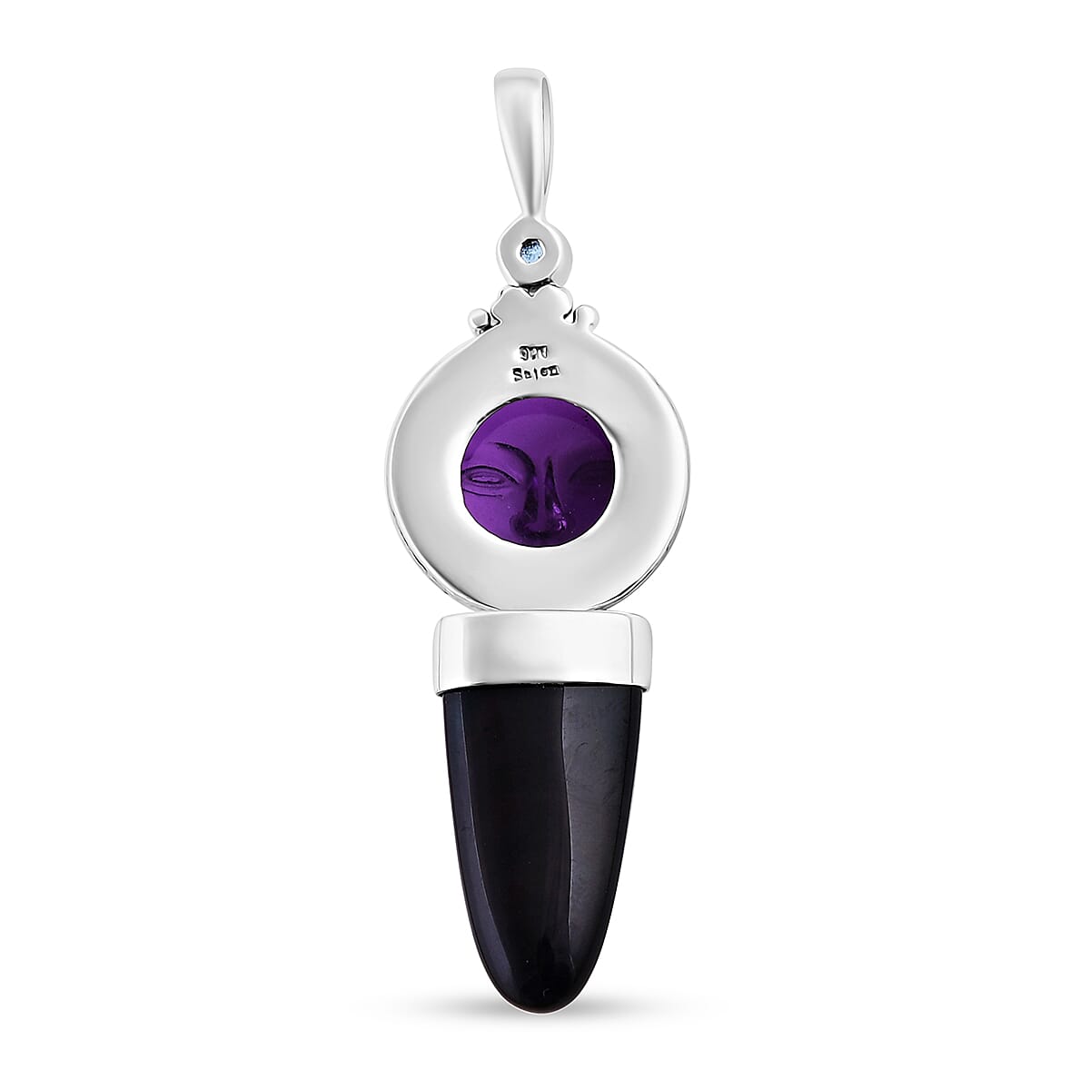 Sajen Silver Amethyst Carved and Multi Gemstone Pendant in Sterling Silver 28.00 ctw