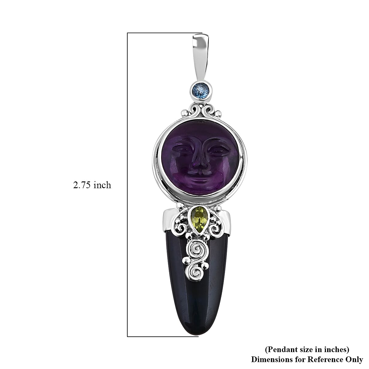 Sajen Silver Amethyst Carved and Multi Gemstone Pendant in Sterling Silver 28.00 ctw