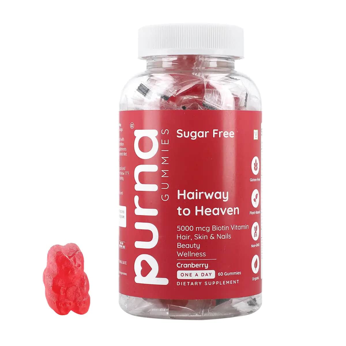 Purna Sugar Free Cranberry Flavored Biotin Gummies (60 Gummies) image number 0