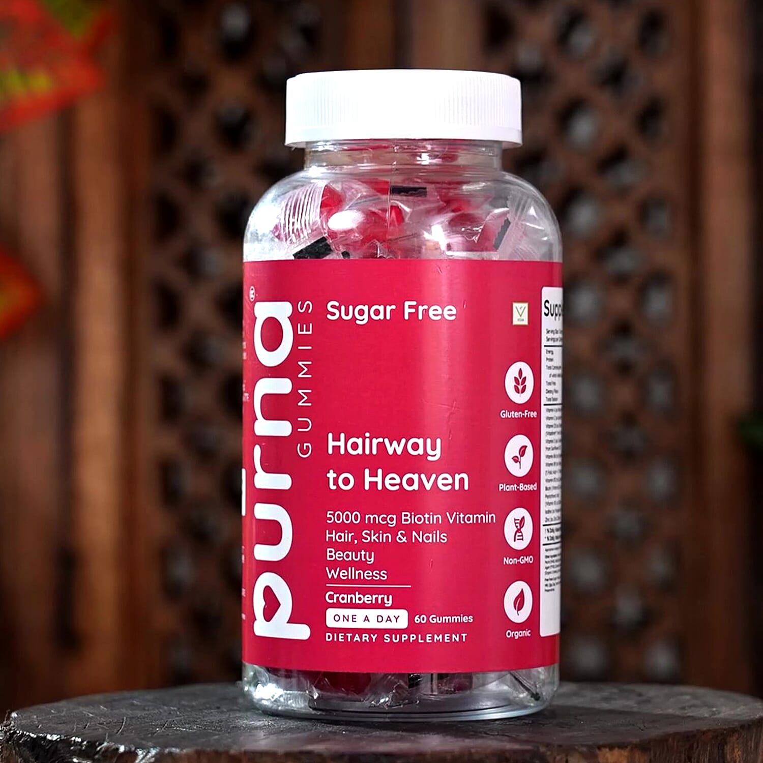 Purna Sugar Free Cranberry Flavored Biotin Gummies (60 Gummies)