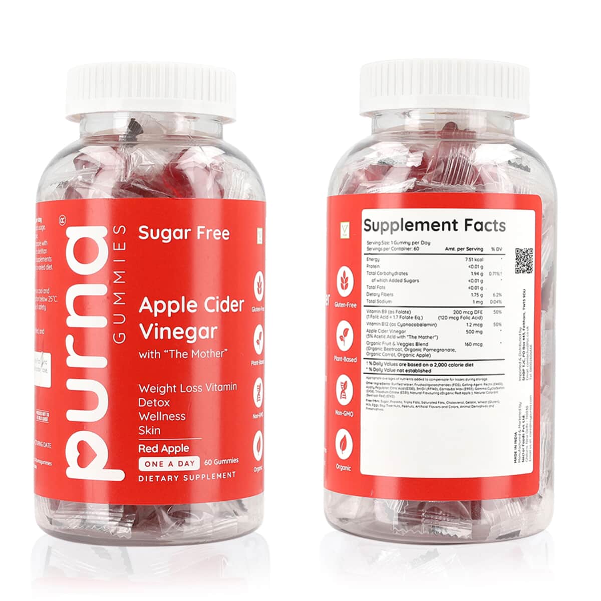 Purna Sugar Free Apple Cider Vinegar Flavored Weight Loss Gummies (60 Gummies) image number 6