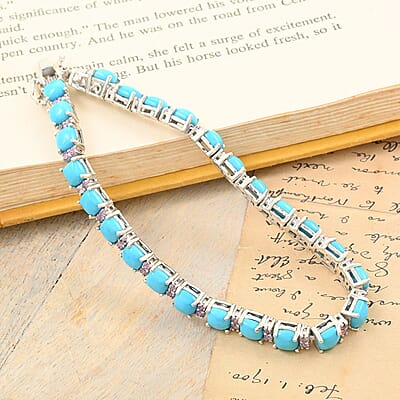 Sleeping Beauty Turquoise and Madagascar Pink Sapphire Bracelet in Platinum Over Sterling Silver (7.25 In) 14.60 ctw