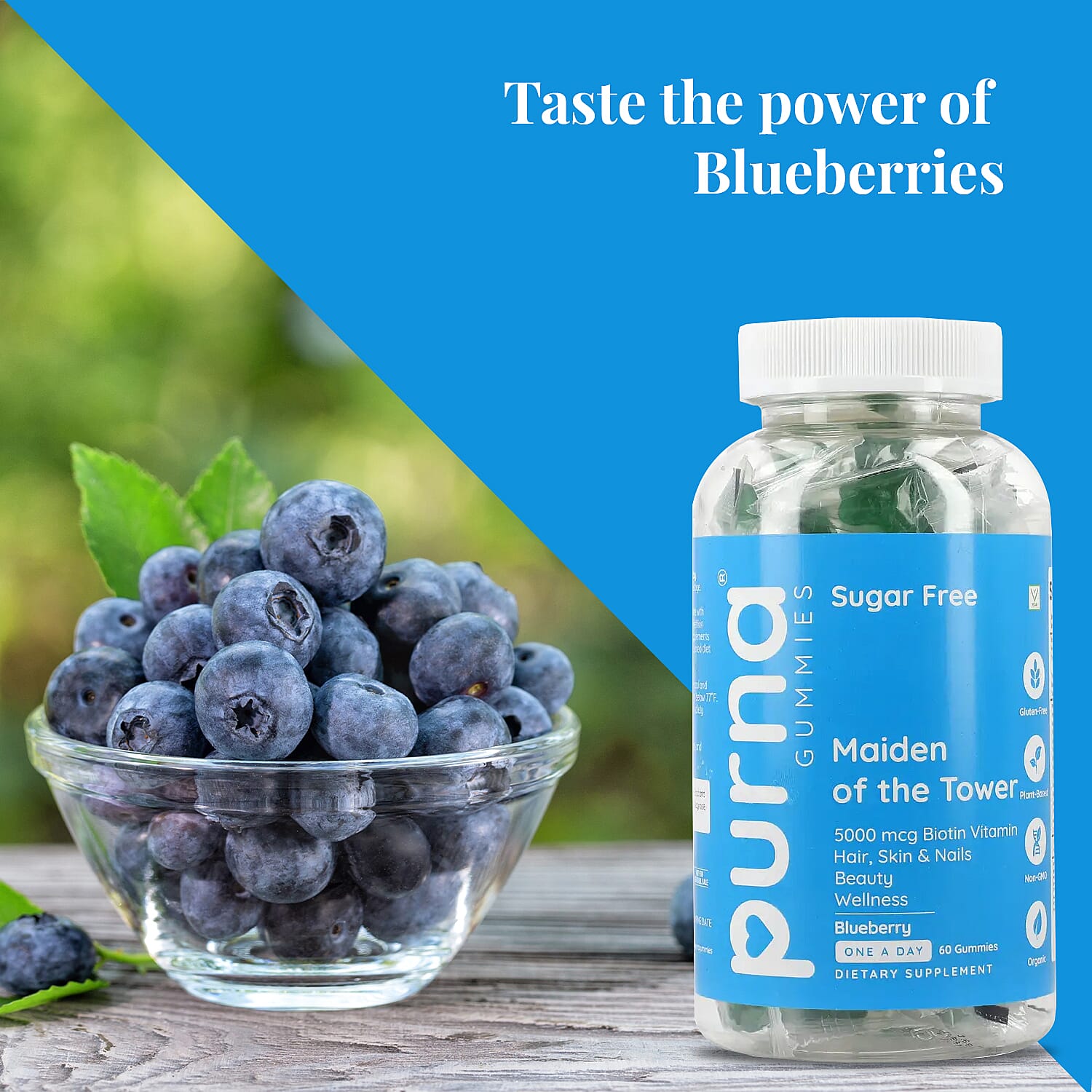 Purna Sugar Free Blueberry Biotin Gummies (60 Gummies)